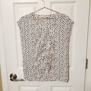 Loft White Starry Ruffle Bubble Hem Work Blouse XS